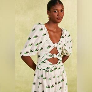 FARM RIO Cross Stitch Coconut Embroidered Midi Dress linen NWT small‎